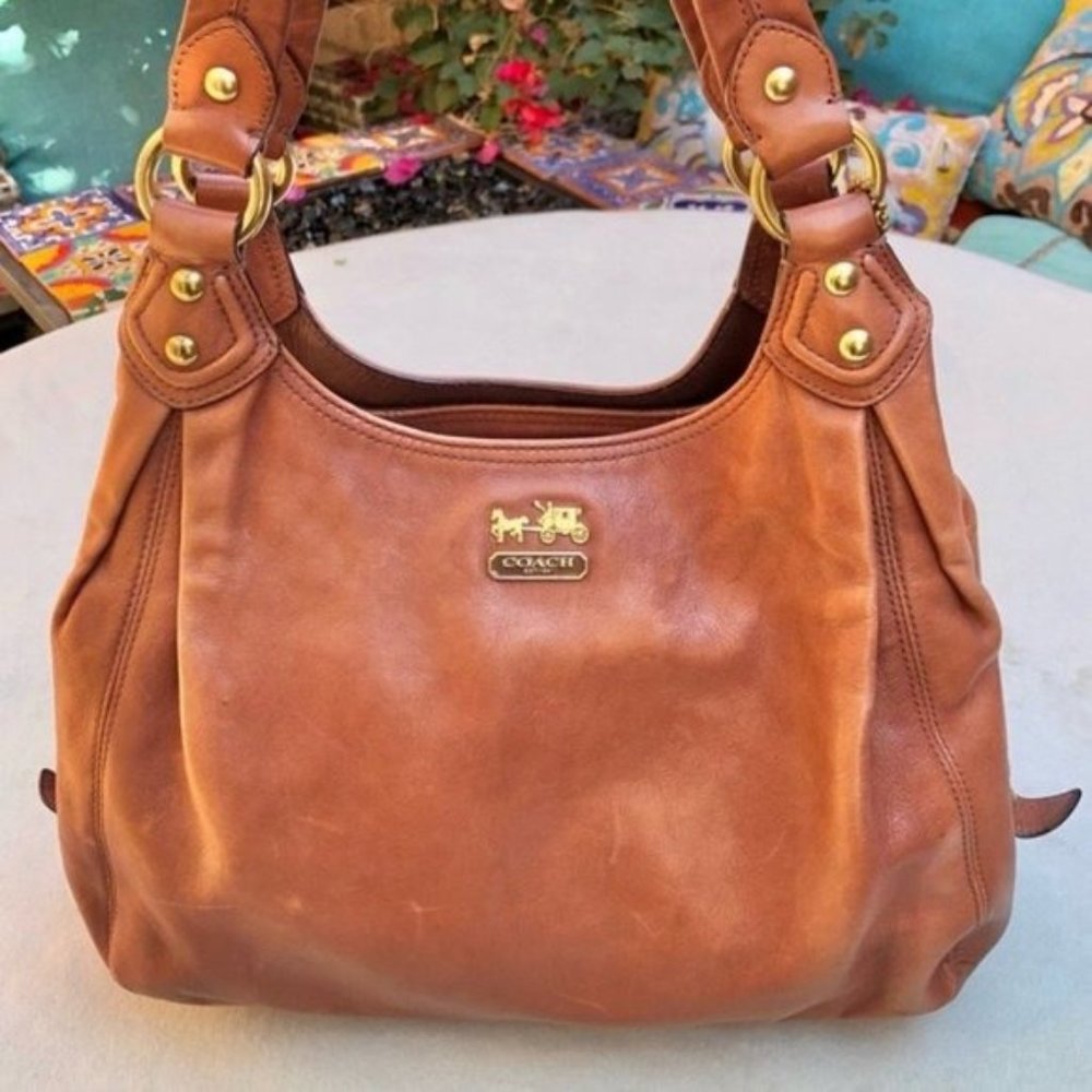 Coach Madison Maggie 3 compartment Brown Tan Large Hobo Bag